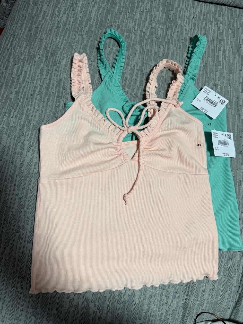American Eagle Outfitters Peach and Mint Ruffled Tank Tops